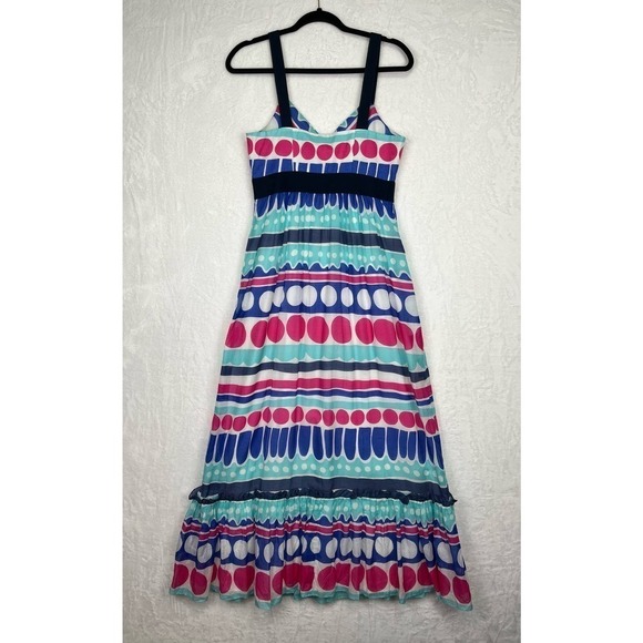 Vineyard Vines Carolina Maxi Dress 6 Ocean Splash NWT Cotton‎ Silk Lined Geo - Picture 2 of 14